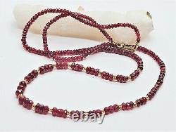 RARE GENUINE RUBY RED FACETED SPINEL BEADs 14K GOLD NECKLACE 20 100% NATURAL