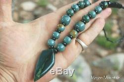 RARE GUATEMALAN BLUE & BLACK JADEITE JADE BEADED NECKLACE with IMPERIAL GREEN