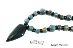 RARE GUATEMALAN BLUE & BLACK JADEITE JADE BEADED NECKLACE with IMPERIAL GREEN