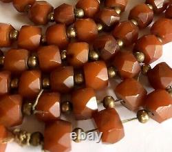 RARE HONEY AMBER BAKELITE Long 56 Faceted Bead Necklace TESTED Brown Beaded