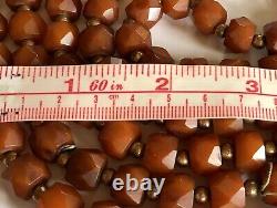 RARE HONEY AMBER BAKELITE Long 56 Faceted Bead Necklace TESTED Brown Beaded