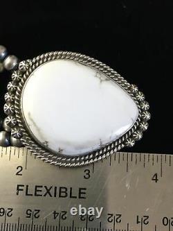 RARE Handmade Navajo Sterling SILVER White Buffalo Turquoise Necklace 22 1779