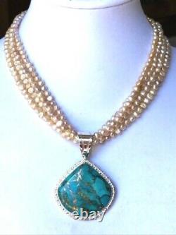 RARE Jay King Sterling 4 Strand Pearl & Gold Matrix Turquoise Necklace Earrings