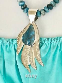 RARE Jay King Sterling Silver Aqua Blue Natural Beaded Stone Pendant Necklace