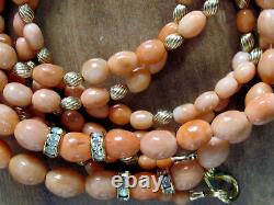 RARE Long Angel Skin Coral & Gold Beaded Necklace One of a Kind