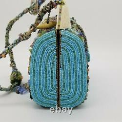 RARE Mary Frances Turquoise Beaded Stone Handbag Purse Fringe