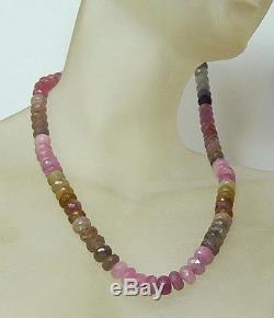 RARE NATURAL BIG FACETED PINK BLUE GREEN SAPPHIRE BEADS 16.5 FULL STRAND 261ct