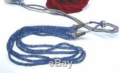 RARE NATURAL BLUE FACETED SAPPHIRE BEADs 3 STRAND 145cts HIGH QUALITY NECKLACE