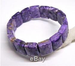 RARE NATURAL CHAROITE RECTANGLE BEADS STRETCH BRACELET 7.5 18mm 296cts AAA+++