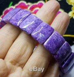 RARE NATURAL CHAROITE RECTANGLE BEADS STRETCH BRACELET 8 18mm 267cts AAA+++