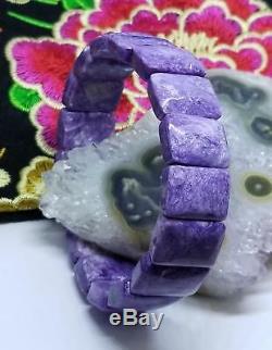 RARE NATURAL CHAROITE RECTANGLE BEADS STRETCH BRACELET 8 18mm 267cts AAA+++