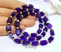 RARE NATURAL DEEP PURPLE AMETHYST NUGGET BEADS 14K GOLD NECKLACE 20 129cts