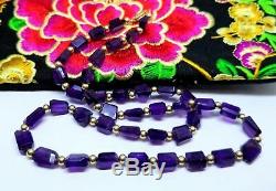RARE NATURAL DEEP PURPLE AMETHYST NUGGET BEADS 14K GOLD NECKLACE 20 129cts