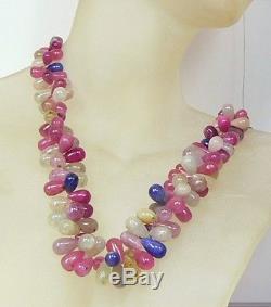 RARE NATURAL SMOOTH MULTICOLOR PINK BLUE SAPPHIRE BRIOLETTE BEADs 550cts 9-12mm
