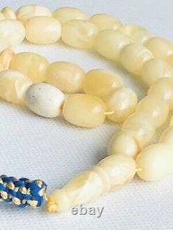 RARE ONE STONE Natural Royal White Baltic Amber Prayer Beads 45gr