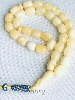 RARE ONE STONE Natural Royal White Baltic Amber Prayer Beads 45gr
