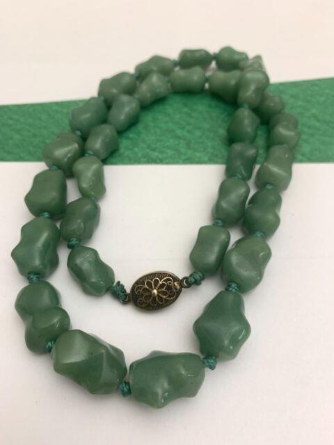 Rare Old Chinese Aventurine Carved Gemstone Hand Knotted Necklace