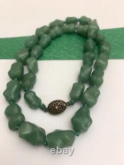 RARE Old Chinese Aventurine Carved Gemstone Hand Knotted Necklace