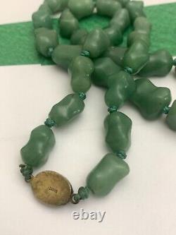 RARE Old Chinese Aventurine Carved Gemstone Hand Knotted Necklace