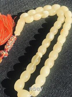 RARE STONE Natural Royal White Baltic Amber Prayer Beads 33gr