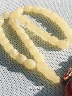 RARE STONE Natural Royal White Baltic Amber Prayer Beads 33gr