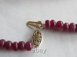 RARE! Solid 14K Yellow Gold Genuine Dark Red Ruby Beaded Necklace 18