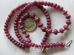 RARE! Solid 14K Yellow Gold Genuine Dark Red Ruby Beaded Necklace 18