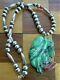 Rare Sterling Carved Turquoise Leaf Coral Bench Bead Necklace Navajo Tempe Az