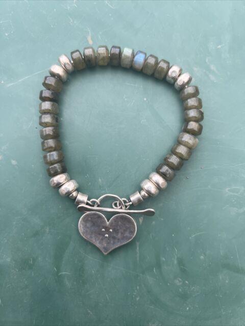 Rare Sterling Silver 925 Didae Silpada Labradorite Heart Toggle Bracelet 7.75