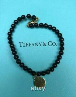 RARE- TIFFANY & CO. 18K 750 Yellow Gold & Black Onyx Round Bead Bracelet
