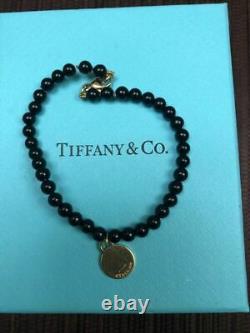 RARE- TIFFANY & CO. 18K 750 Yellow Gold & Black Onyx Round Bead Bracelet
