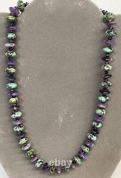 RARE Talia Merav Amethyst & African Green Turquoise Beads Necklace 20