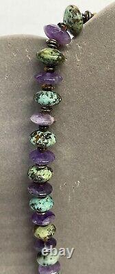 RARE Talia Merav Amethyst & African Green Turquoise Beads Necklace 20