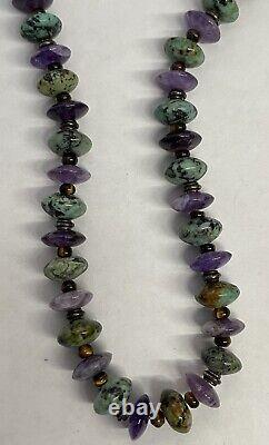 RARE Talia Merav Amethyst & African Green Turquoise Beads Necklace 20