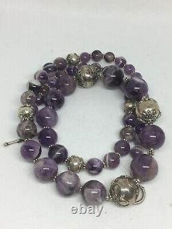 RARE Talia Merav Sterling Silver Beads Amethyst Beads Necklace 29 121g