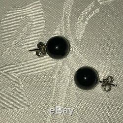 RARE Tiffany & Co. 10mm Black Onyx Ball Bead Earrings Sterling Silver with pouch