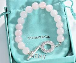 RARE Tiffany & Co Silver 8mm Rose Quartz Bead 8.25 Toggle Bracelet Large Pouch