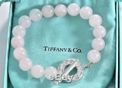 RARE Tiffany & Co Silver 8mm Rose Quartz Bead 8.25 Toggle Bracelet Large Pouch