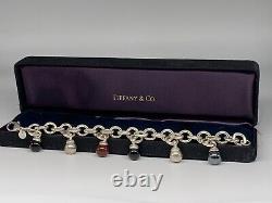 RARE! Tiffany & Co. Sterling Silver Multi Gemstone Dangle Charm Bracelet 7.75