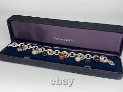 RARE! Tiffany & Co. Sterling Silver Multi Gemstone Dangle Charm Bracelet 7.75