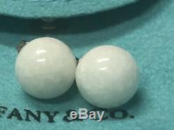 RARE Tiffany & Co White Dolomite 10mm Bead Ball Stud Earrings Sterling Silver