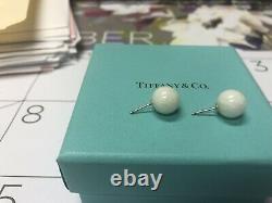RARE Tiffany & Co White Dolomite 10mm Bead Ball Stud Earrings Sterling Silver
