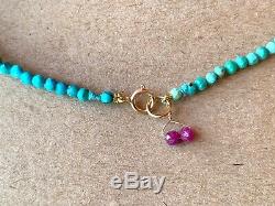 RARE Turquoise Gemstone Necklace strand layer stack Sleeping Beauty Bead 18 14k