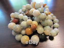RARE VTG Heavy Multi Color Jade Graduated Bead Knotted Strand Necklace 40IN=159G