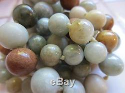 RARE VTG Heavy Multi Color Jade Graduated Bead Knotted Strand Necklace 40IN=159G