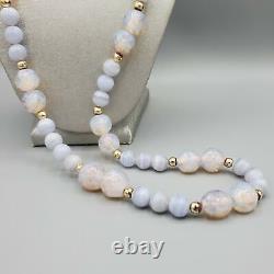 RARE Vintage 10mm Blue Lace Agate & Opaline Peking Crumb Glass Bead Necklace 30