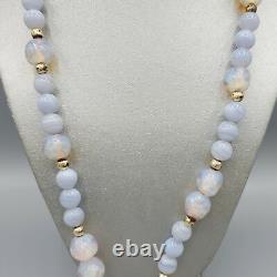 RARE Vintage 10mm Blue Lace Agate & Opaline Peking Crumb Glass Bead Necklace 30