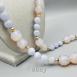 RARE Vintage 10mm Blue Lace Agate & Opaline Peking Crumb Glass Bead Necklace 30