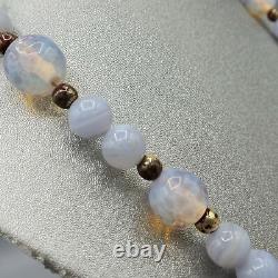 RARE Vintage 10mm Blue Lace Agate & Opaline Peking Crumb Glass Bead Necklace 30