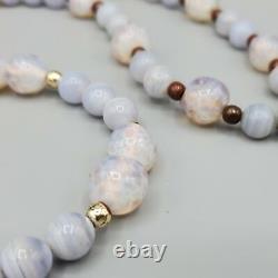 RARE Vintage 10mm Blue Lace Agate & Opaline Peking Crumb Glass Bead Necklace 30